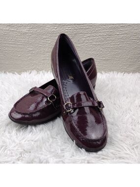 Classique Purple Lizard Faux Patent Leather Slip On Low Heel Loafer Shoe